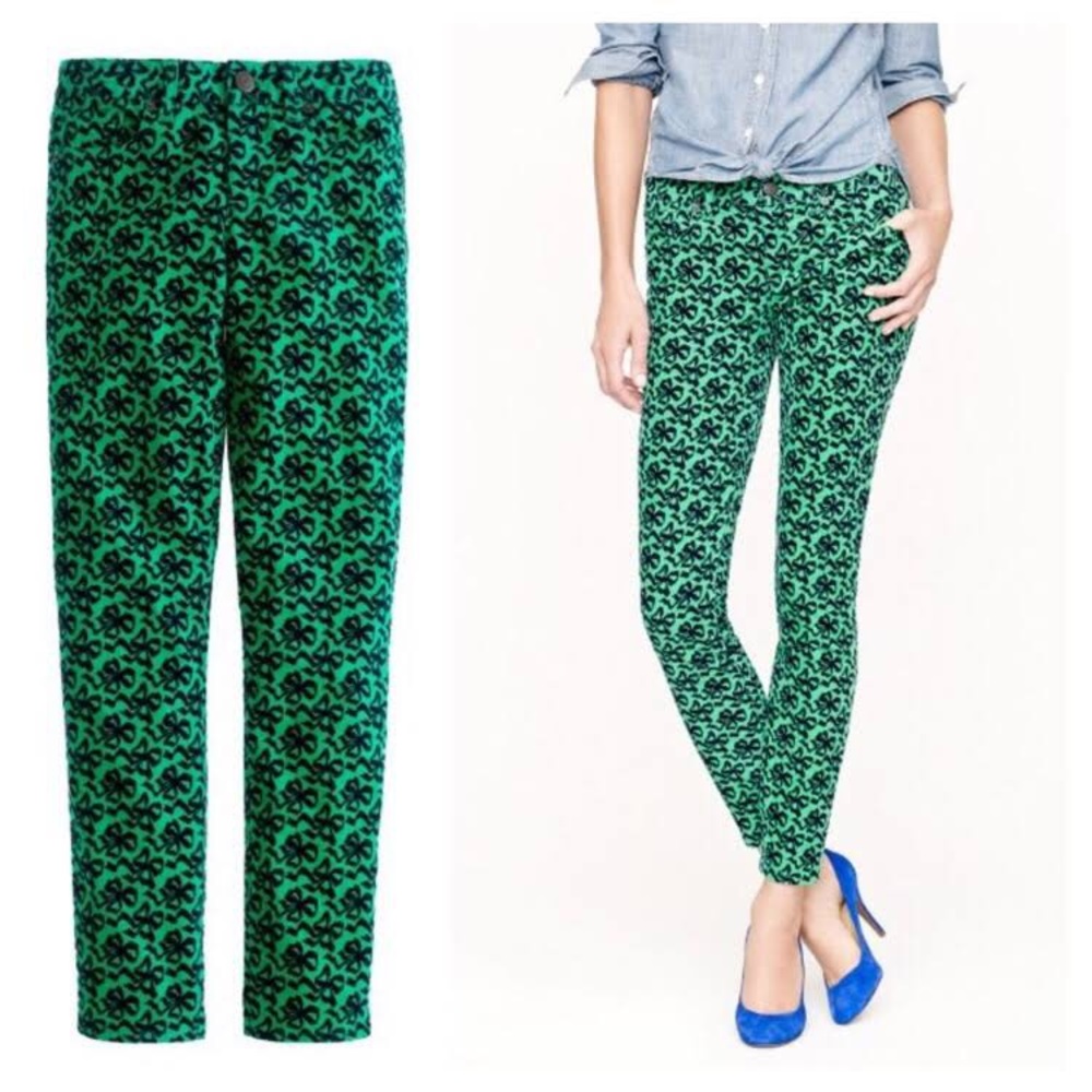 🎊HOST PICK 🎊 J. Crew Toothpick Cord in Ribbon Bow Print 27 Green and Navy